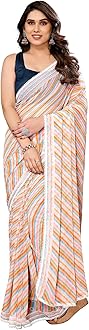 MOHIT CREATIONS Women's Party Wear Georgette Printed Border Ready To Wear Saree With Unstiched Blouse Piece