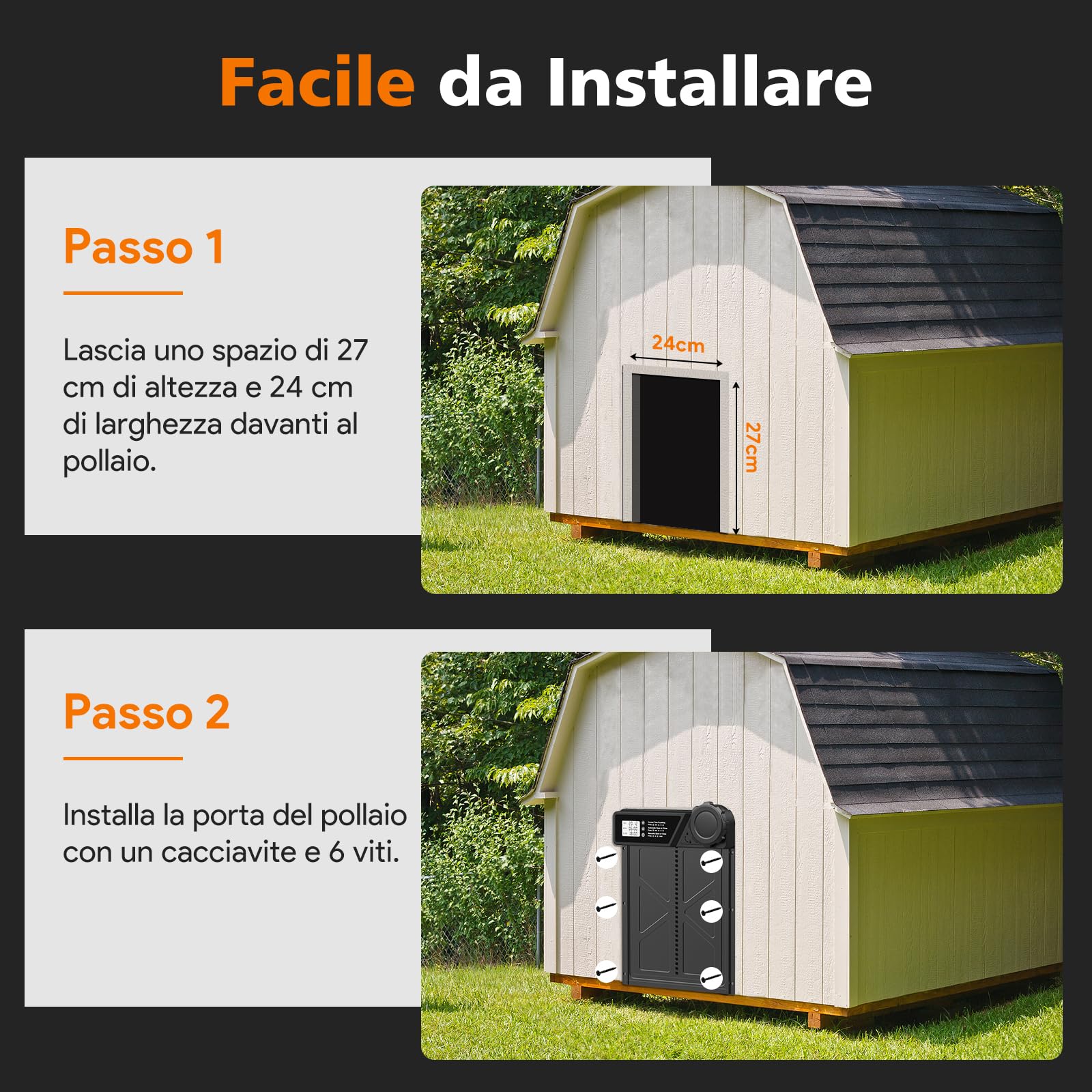 Porta Automatica per Pollaio Grande con Display, Alluminio con Timer di Ritardata Serale e Mattutina, Anti-Pizzicamento, Nero