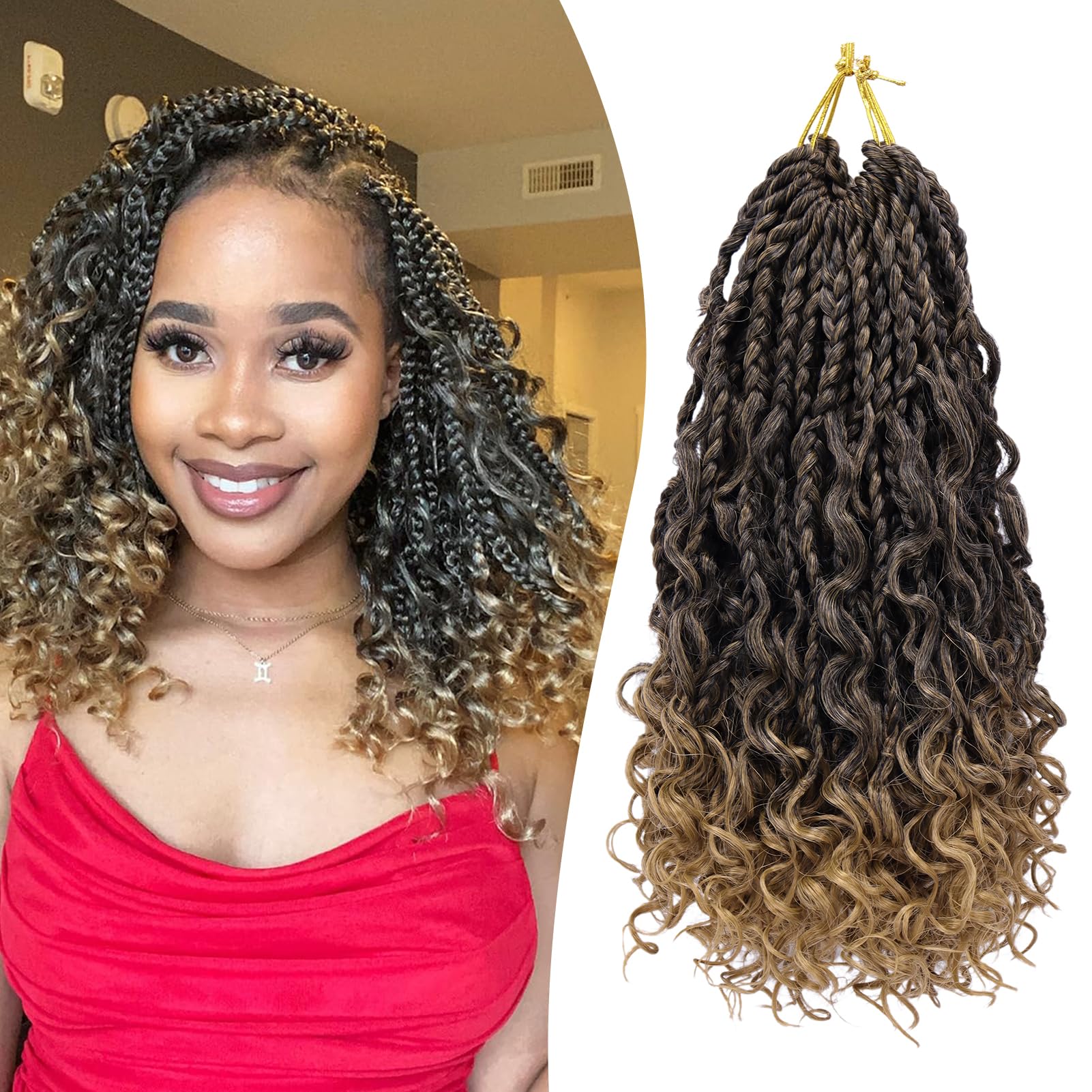 Boho Box Braids Crochet Hair for Women 10 Inch 7 Packs Ombre Goddess Box Braids with Curly Ends 3X Short Bob Crochet Braids for Kids Synthetic