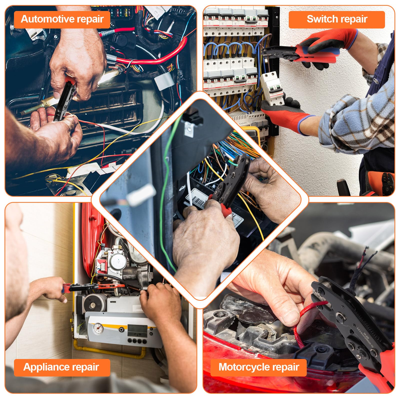 VFANDV 0.5-2.5 mm² Kit Pince a Sertir Cosse Electrique, Pince à Sertir les Cosses de Fils with 300pcs 3 Tailles Connecteur Electrique, Pince à Sertir électrique pour Connecteur Bêche