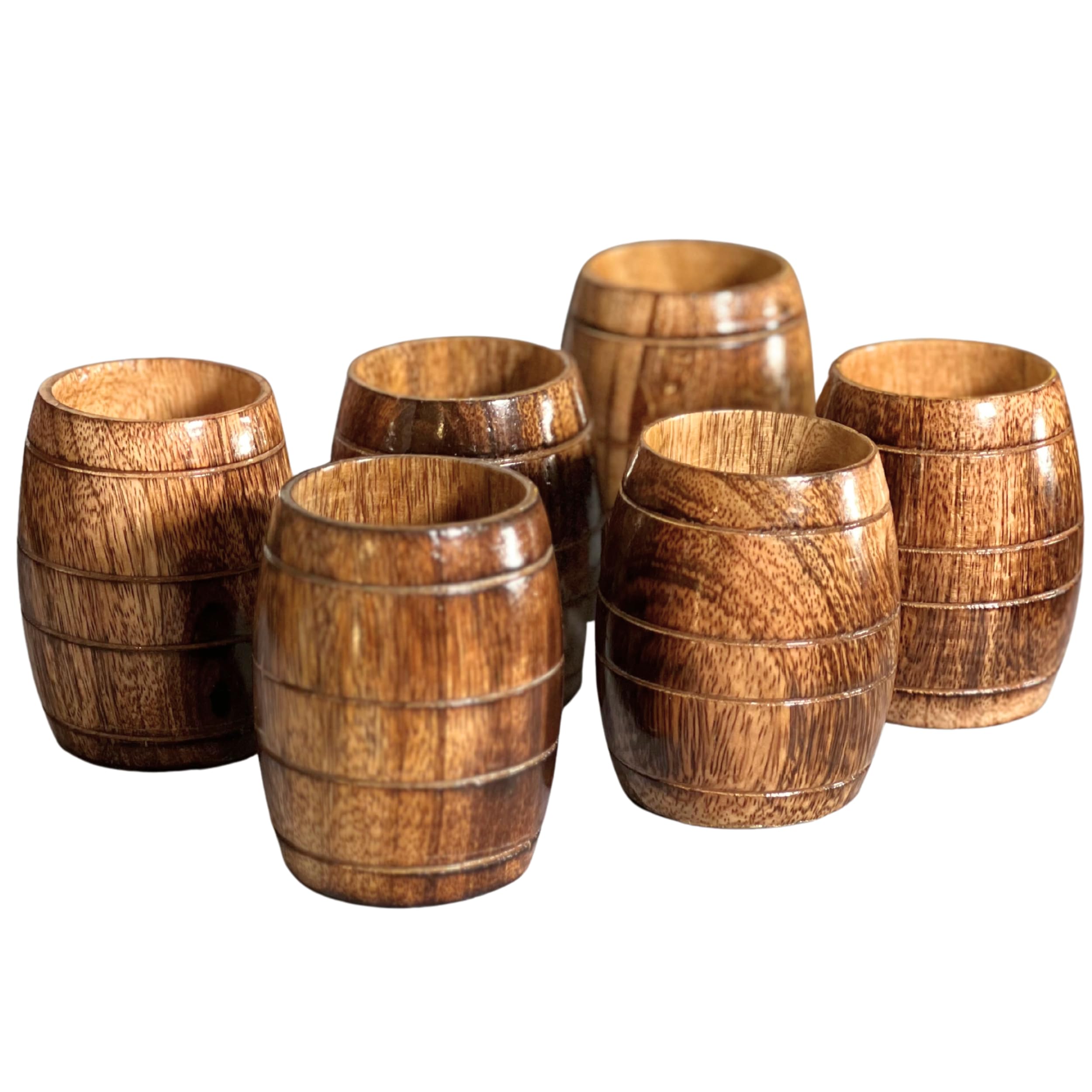 collectiblesBuy Handgefertigte Mangoholzbecher Set mit 6 Stück für Tee aus Holz, fassförmig, Bierkrug, Kaffeebecher, klein, Reisen, Camping, Trinken, tragbarer Becher für Männer, Weinbecher, Bierkrug,