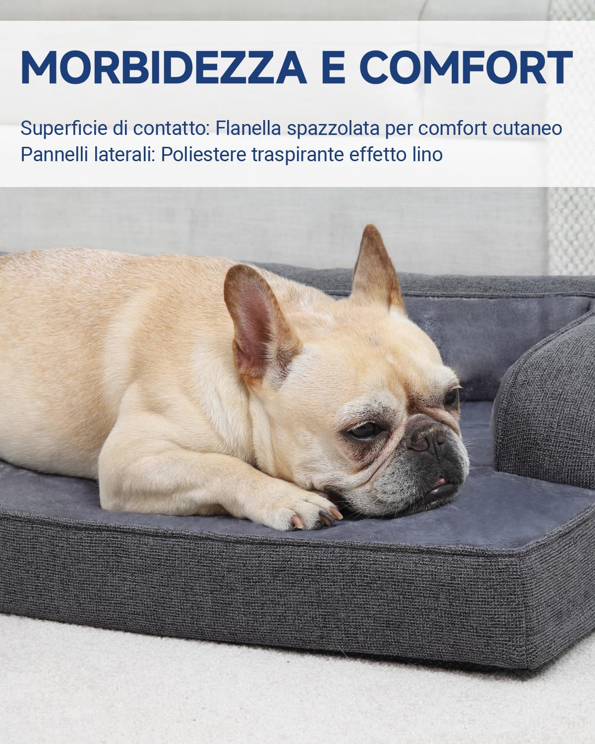 KSIIA Cuccia Cane Interno Cuscino Cane Sfoderabile e Lavabile, Ortopedica e Impermeabile con Base Antiscivolo, Con Cuscino a Forma di U, Grigio Scuro, 73x45x15cm