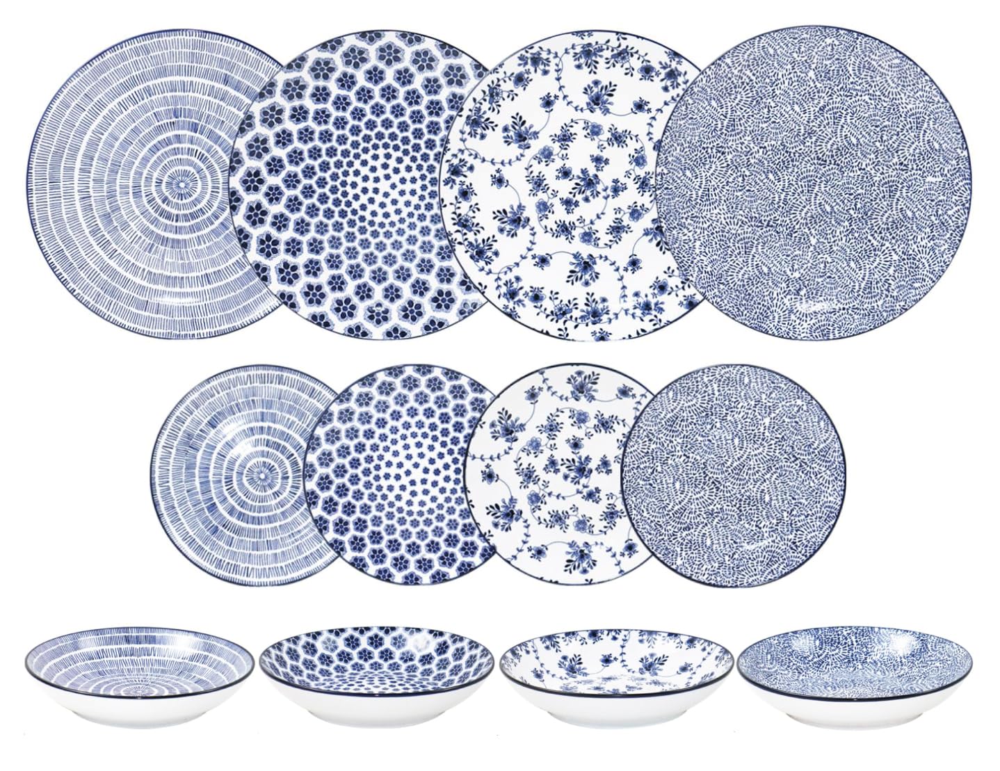 IBILI - 12 Piece Dinnerware Set Harmonia Blue, Porcelain Plates for 4 People