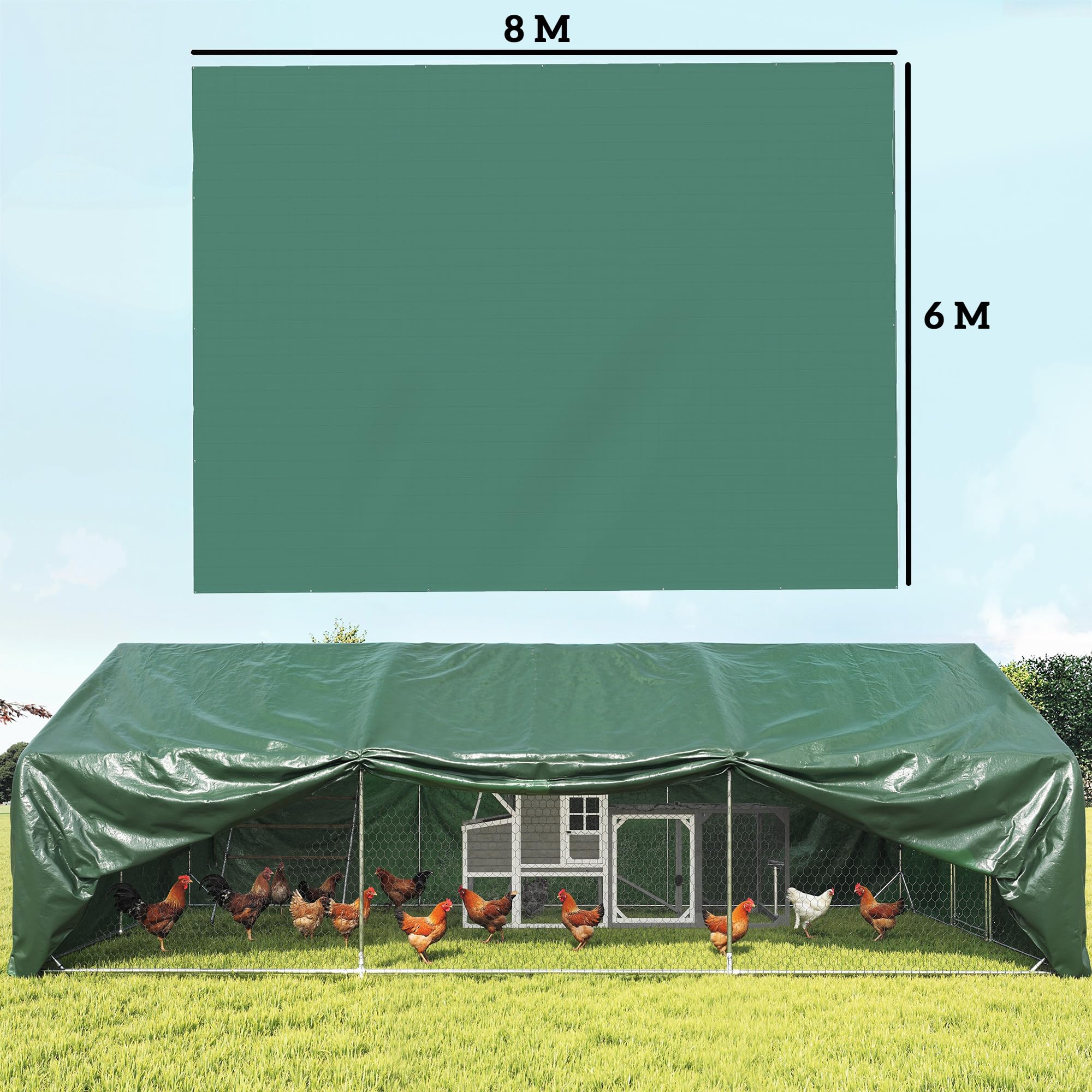 Outsunny Lona Impermeable Exterior 6x8 m, Toldo PE Resistente a Rasgaduras 90 g/m², Protección UV, con Ojales Reforzados para Leña, Muebles de Jardín, Invernaderos, Vehículos, Verde — view 7
