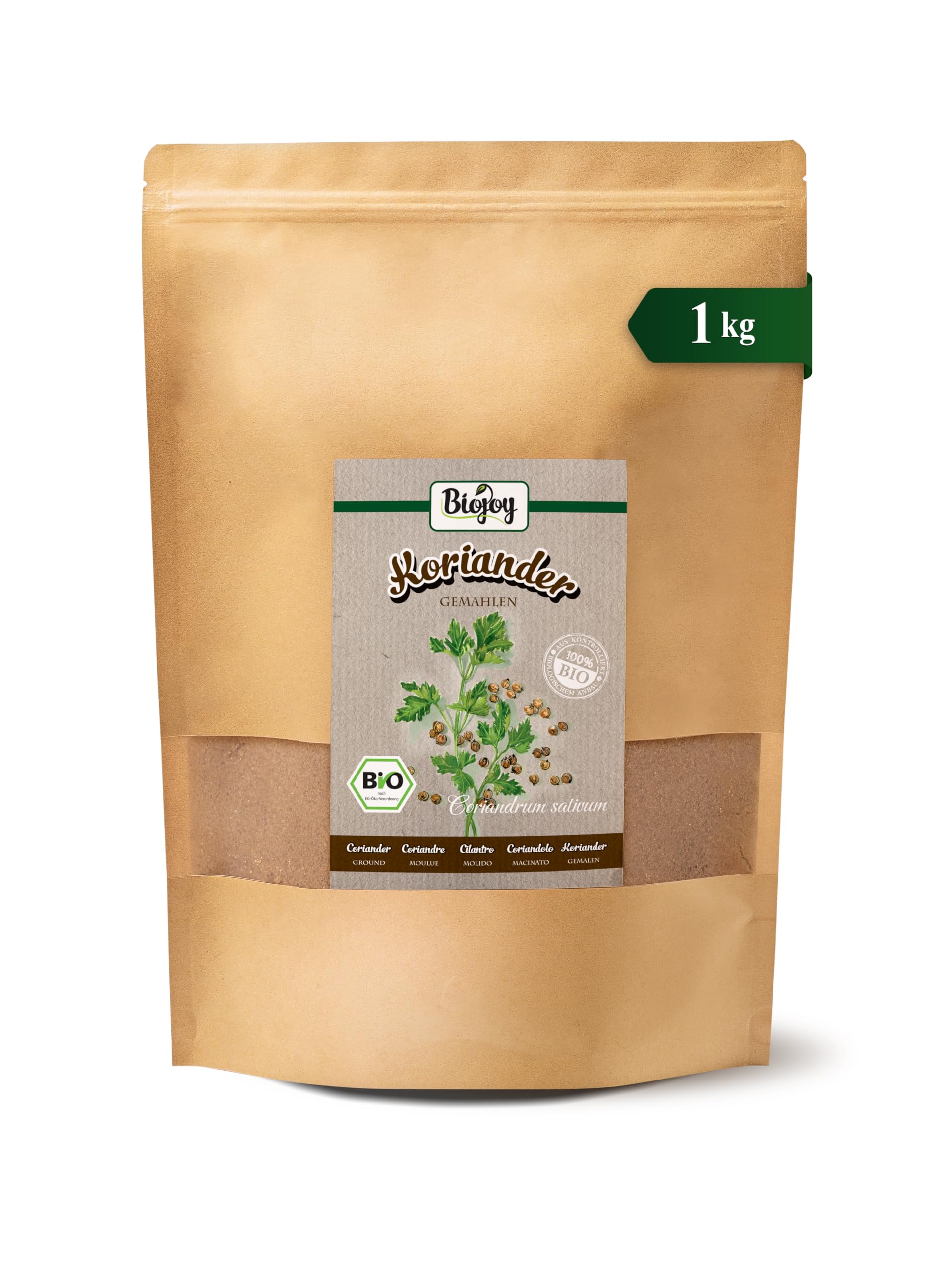 Biojoy Cilantro en polvo Ecologico (1 kg), Cilantro molido, Semillas de Cilantro molidas (Coriandrum sativum)