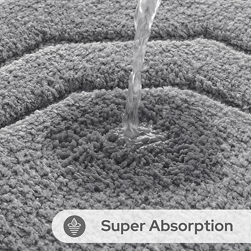 Miniatura 4 de HOMEIDEAS Juego de alfombras de baño de 2 piezas, alfombra de baño de felpa de microfibra extra suave y absorbente con respaldo antideslizante (gris)