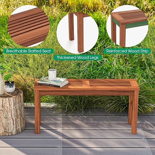 Miniatura 7 de Tangkula Banco de madera para patio, banco de madera maciza para 2 personas con asiento de listones, sofá biplaza de 39.5 pulgadas de largo con