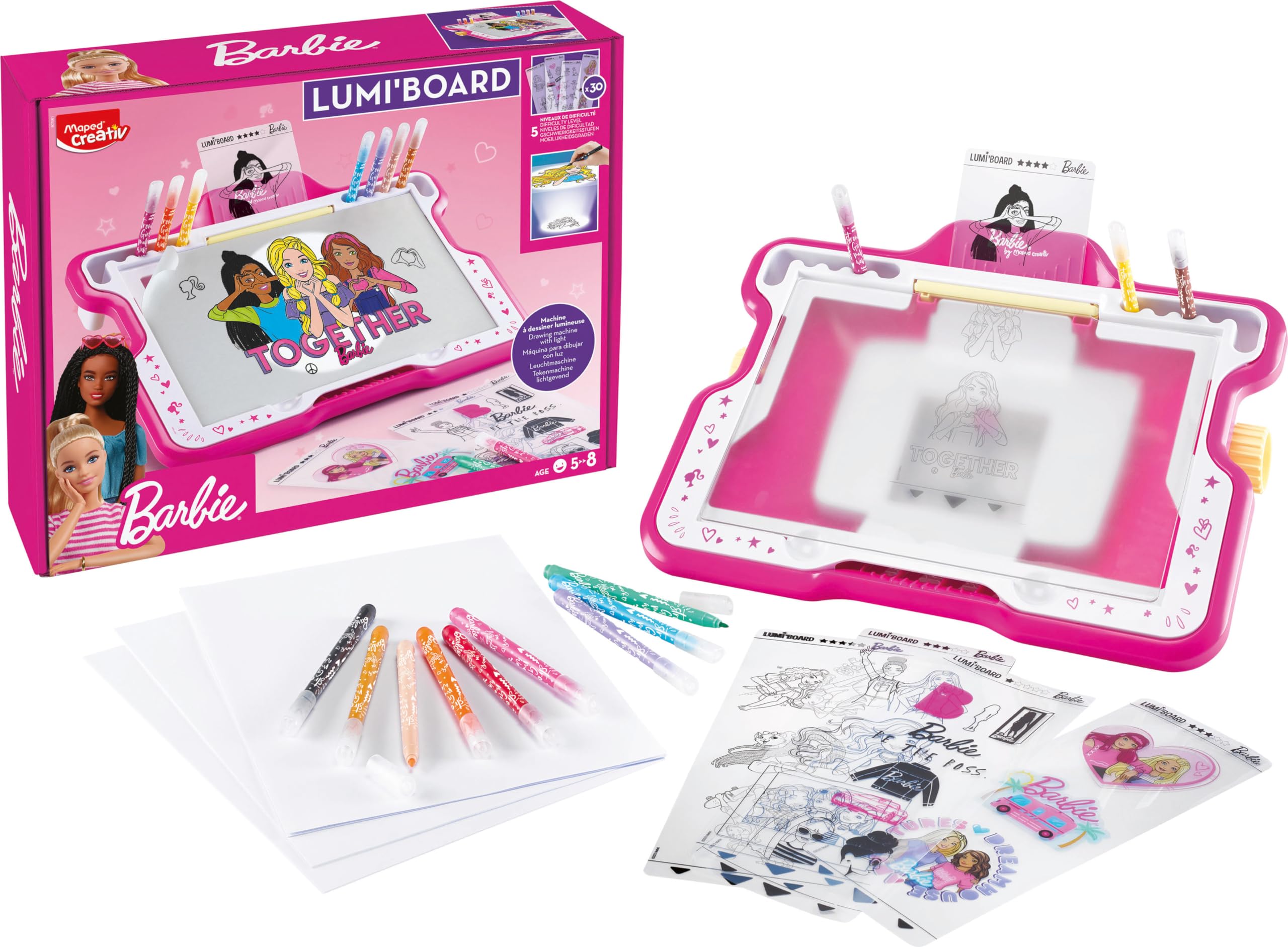 Maped Creativ - Barbie Lumi Board - Mesa de Dibujo con Luz - Colección Creativ - 30 Plantillas de Barbie - Incluye Cubierta Solar y Rotuladores - A partir de 5 años