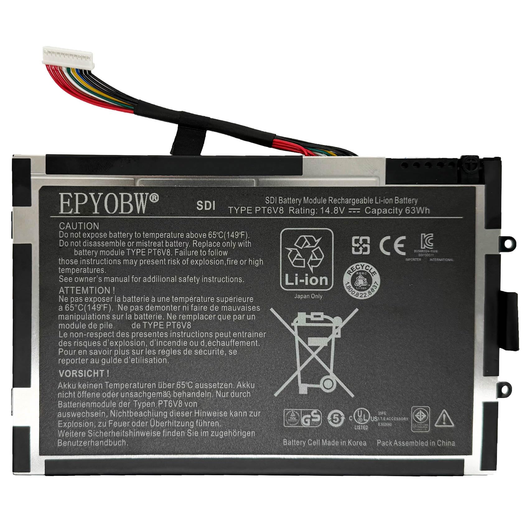 Amazon.com: EPYOBW PT6V8 Laptop Battery 63Wh 4-Cell Compatible