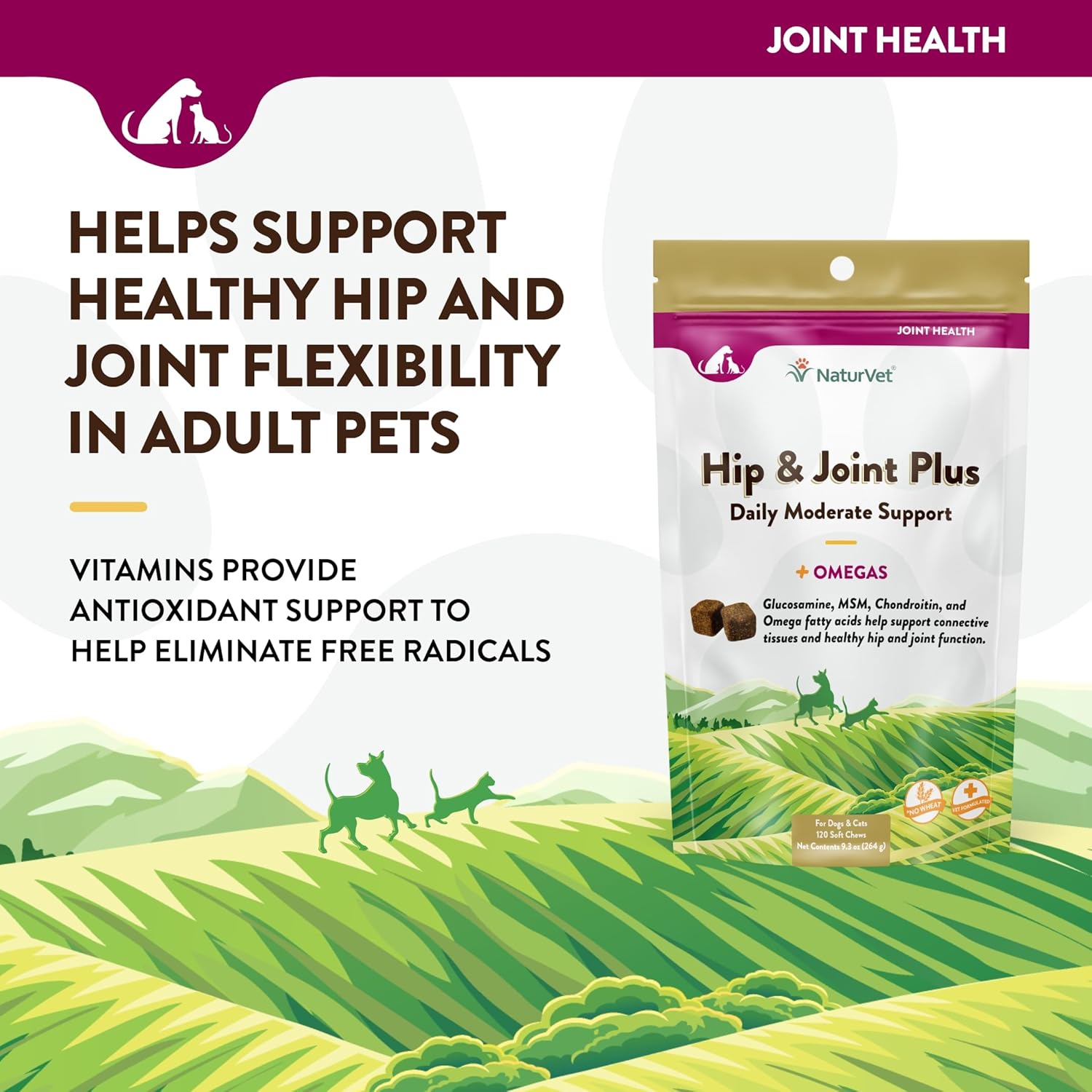 NaturVet Hemp Joint Health Plus Hemp Seed For Dogs -- 120 Soft Chews