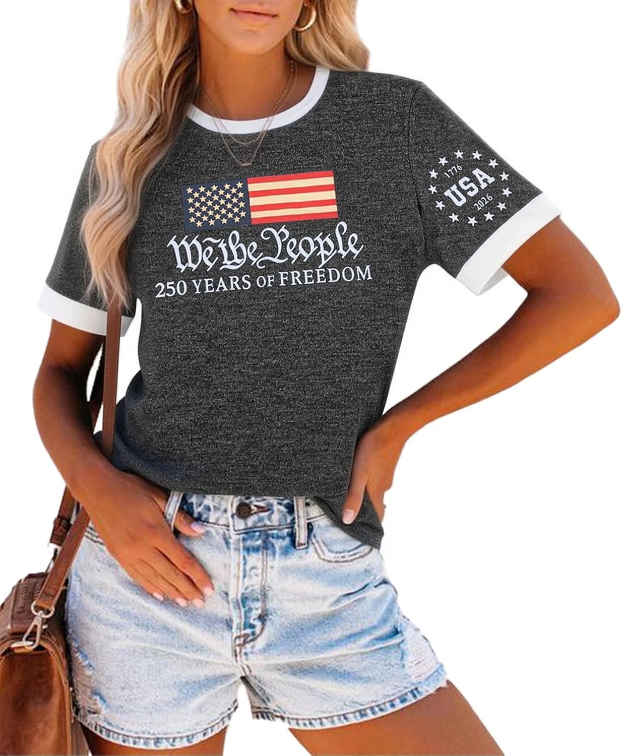Patriotic Shirts for Women USA 250th Anniversary Shirt 4th of July T-Shirts American Flag Bow Graphic Tee