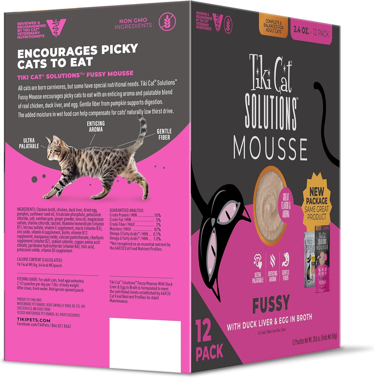 Tiki Cat Solutions Mousse Multipack Wet Cat Food, Fussy, Duck Liver & Egg, 2.4 oz. Pouch (12 Pack)