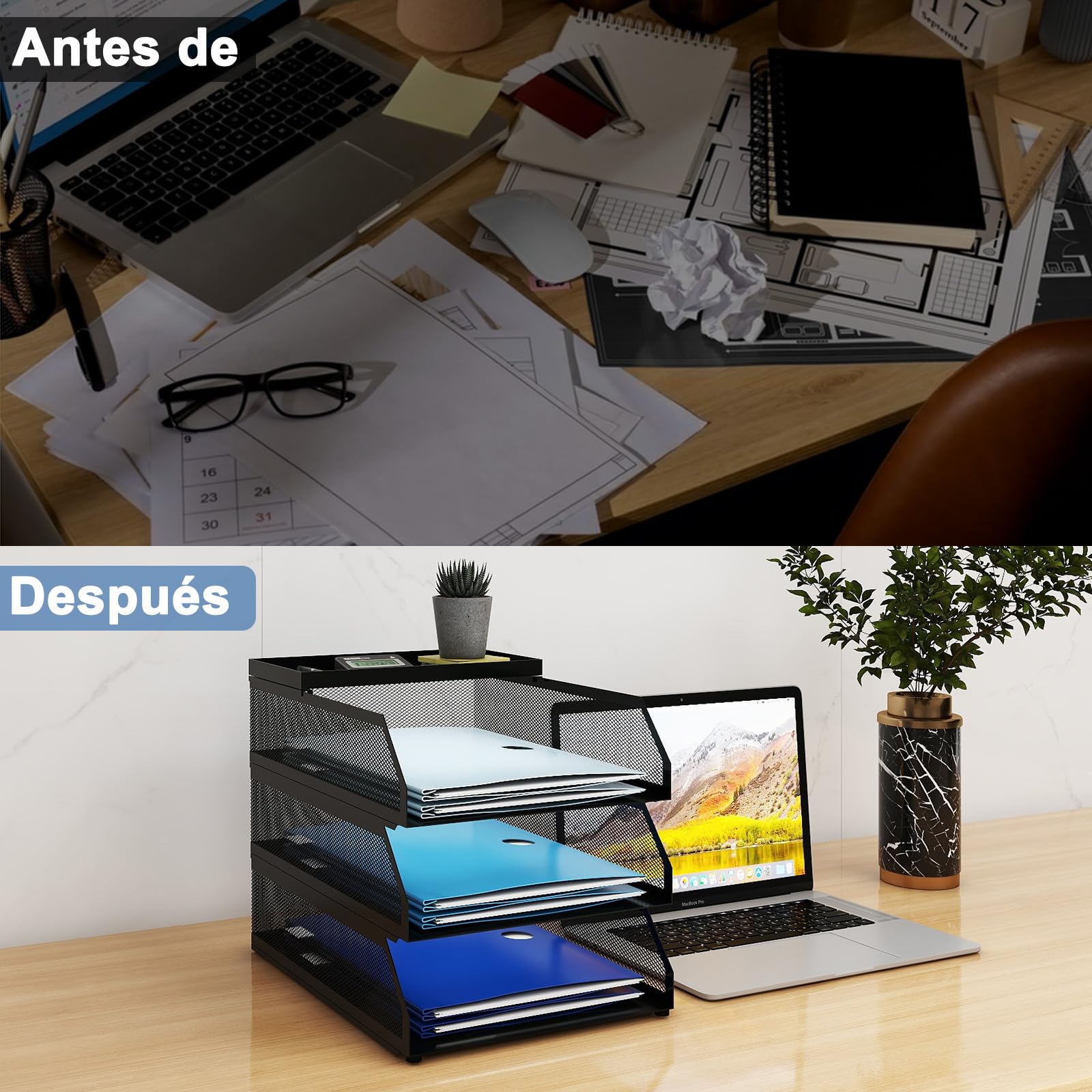 PUNCIA Bandeja para Cartas A4 Archivador de Documentos 3 Bandejas Metal Escritorio Organizador de Archivos Bandeja de Papel Almacenamiento para Oficina Sala de Trabajo Escuela Oficina Negro