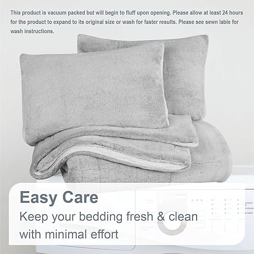 Miniatura 4 de Swift Home Collection - Edredón reversible de microvisón y sherpa de 3 piezas con fundas de almohada, juego de ropa de cama de lujo, peltre y tamaño