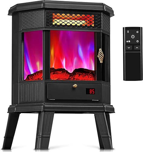 Calentador eléctrico de chimenea de 22 pulgadas, estufa de chimenea infrarroja RealSmart con efecto de llama 3D, control remoto, temporizador,