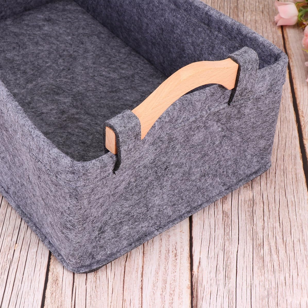 Felt Storage Basket 2pcs with Wood Handle for Home Office Organization