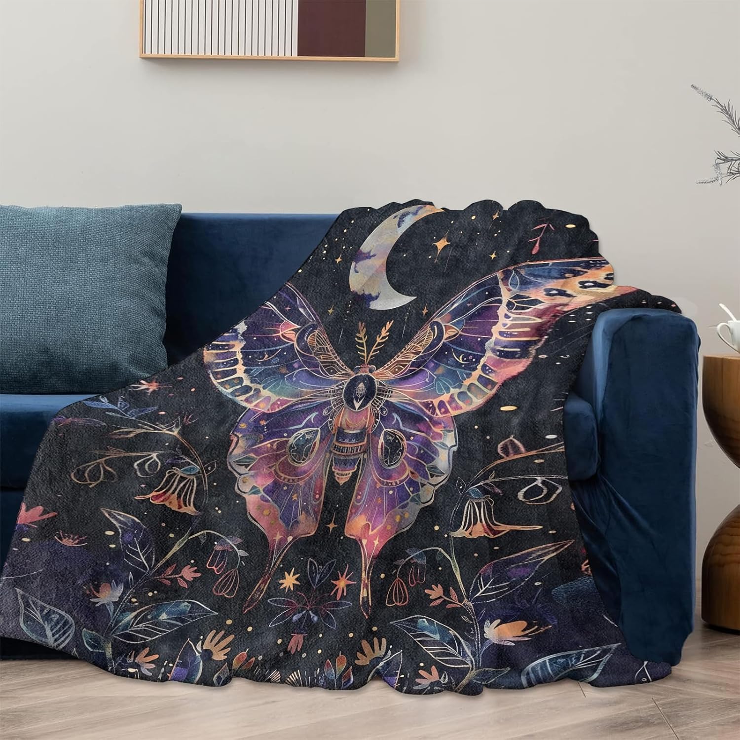 Celestial Moth Blanket Gifts for Women Adults, Soft Warm Lightweight Flannel Throw Blankets for Camping Bedroom Living Room Home Sofa Travel Decor 50" x 60" - Image 2