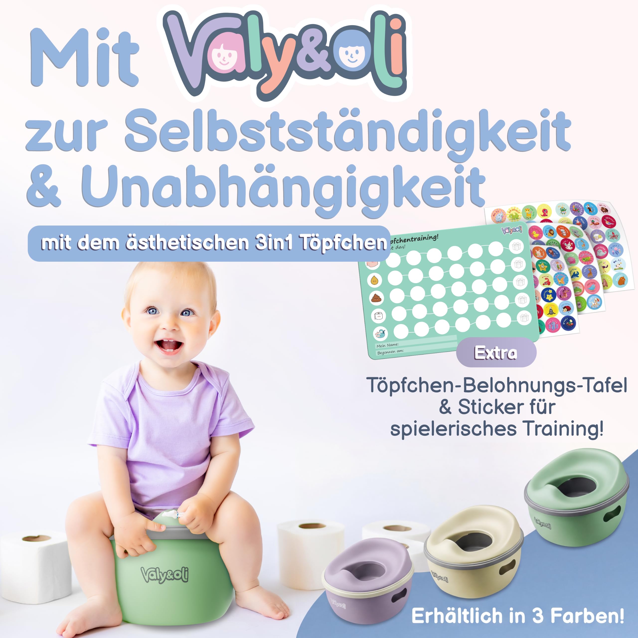 Valy&Oli® - Vasino 3 in 1 per bambini, sedile WC e sgabello, cresce con il bambino