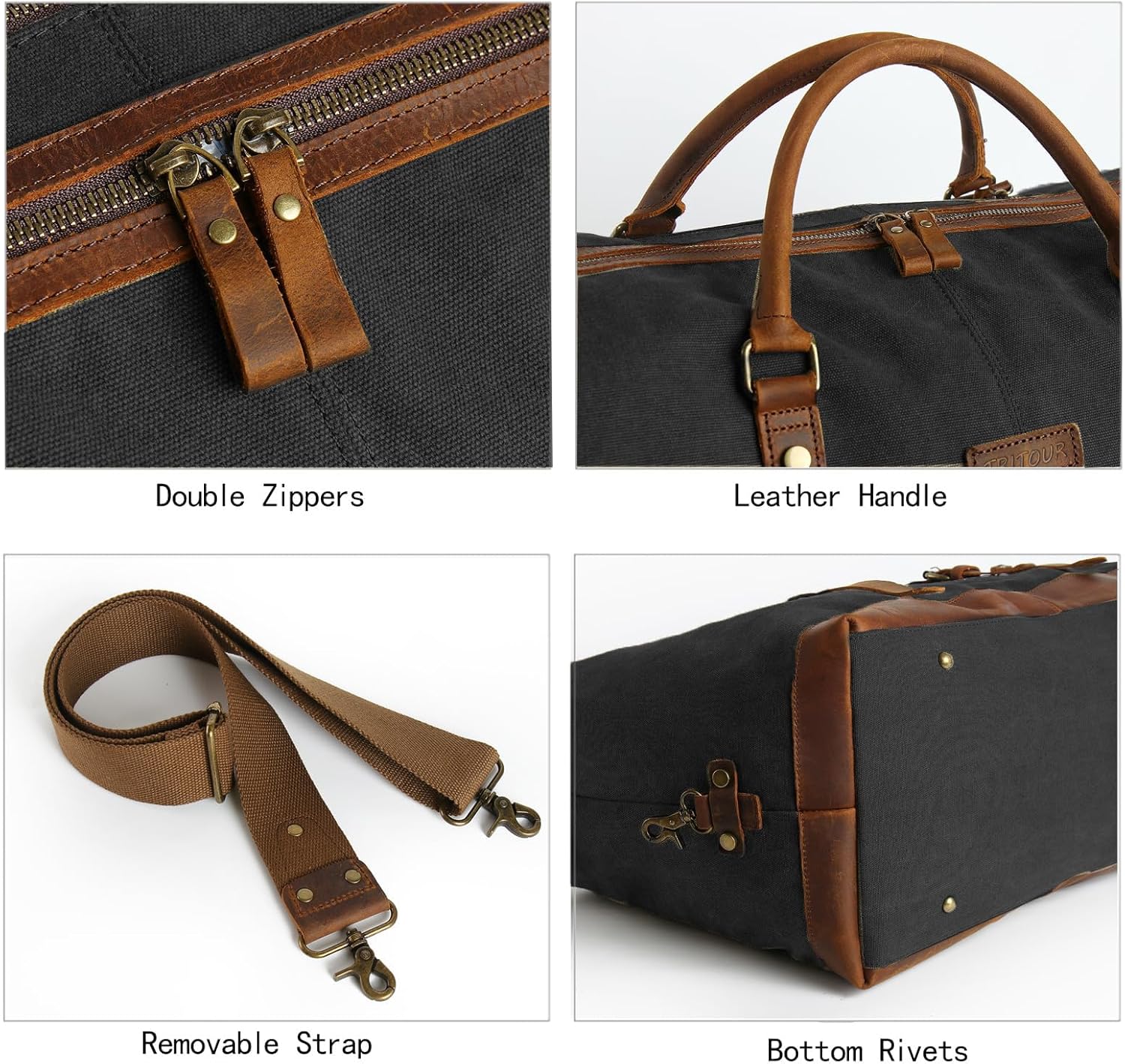 Duffle Bag for Men Travel Leather Canvas Weekender Bag Overnight Bag with Toiletry Bag (Black)