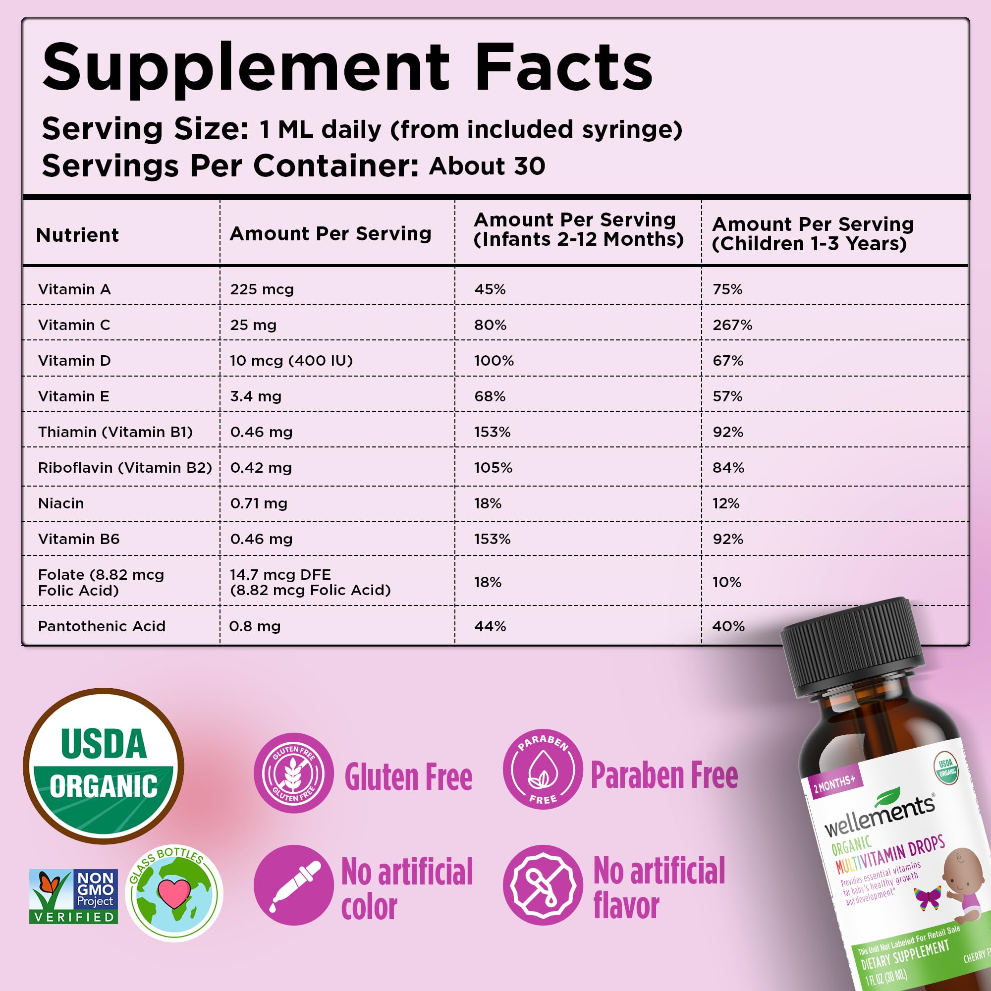 Organic Liquid Baby Multivitamin Drops Cherry Flavor (1 Fl Oz) 2 Months+ — Amazon image 3