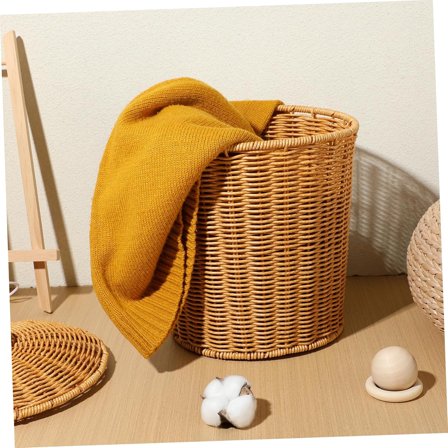 VICASKY Woven Laundry Basket with Lid Multipurpose Clothes Storage Bin for Bathroom Bedroom Living Sturdy PP Material Sundries Organizer for Towels Socks