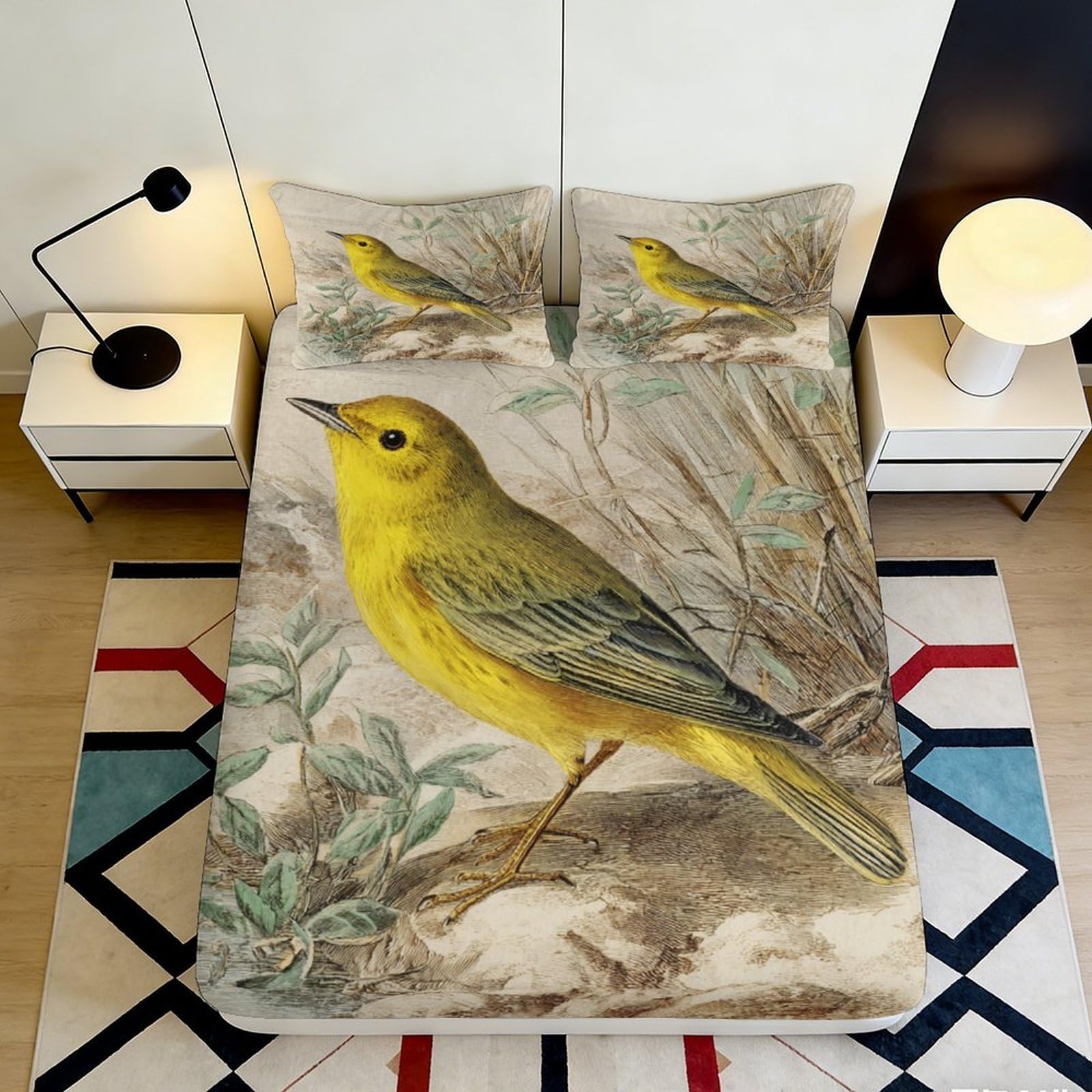 Pnayamiorkfel Style-5 3D Printed Yellow Bird Art Fitted Sheet Microfiber Soft Breathable Songbird Mattress Cover Bedroom Decor 90X200x25cm