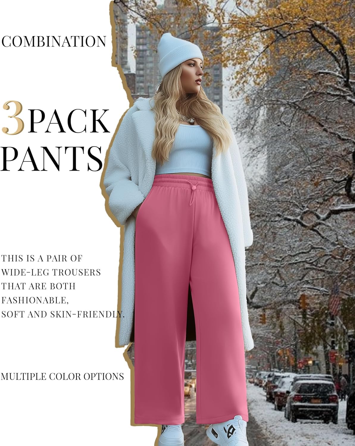 Evervibe 3 Pack Womens Plus Size Sweatpants Wide Leg Elastic High Waist Baggy Joggers Lounge Yoga Workout Pants with Pockets