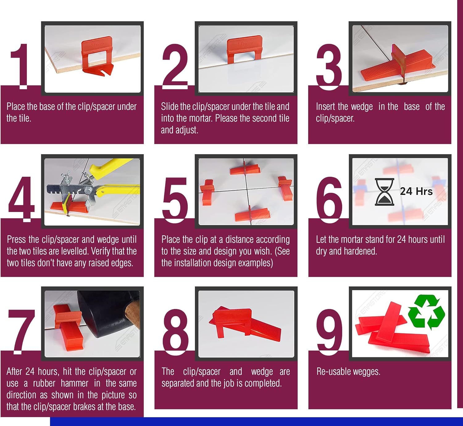 Tile Leveling System (1/51 Inch) – 2000 Tile Spacers – Compatible with Most Wedges for Smooth, Seamless Floor & Wall Tile Installation – 0.5mm Ceramic & Stone Spacers