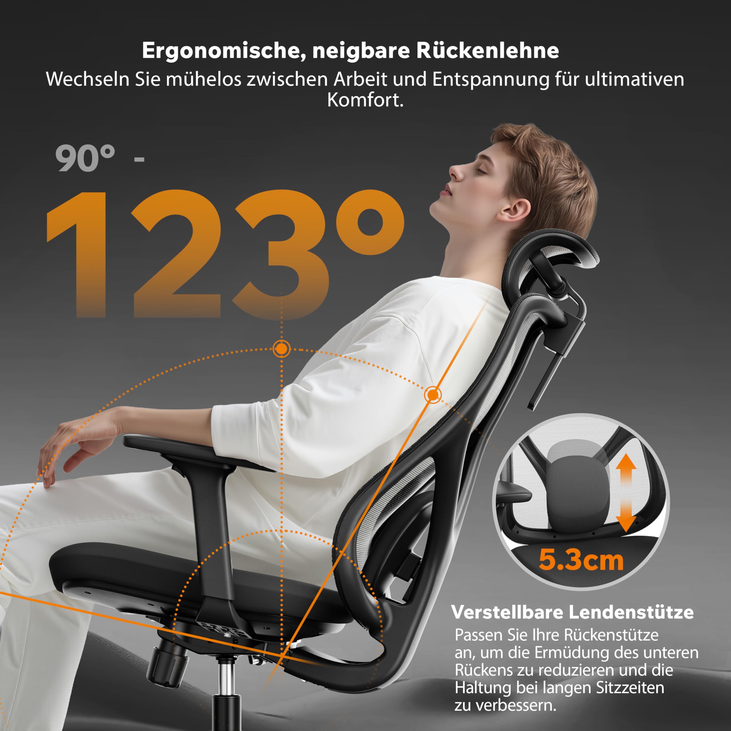 SENSE7 Bürosessel ergonomisch verstellbar bis 150 kg Schwarz für Gamer