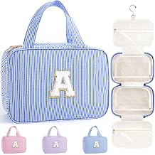 TOPEAST Travel Hanging Toiletry Bag &amp; Makeup Bag, Personalized Initial Toiletry Pouch, Birthday Gifts for Women Teen Girls Friends, Cruise Essentials, Blue A