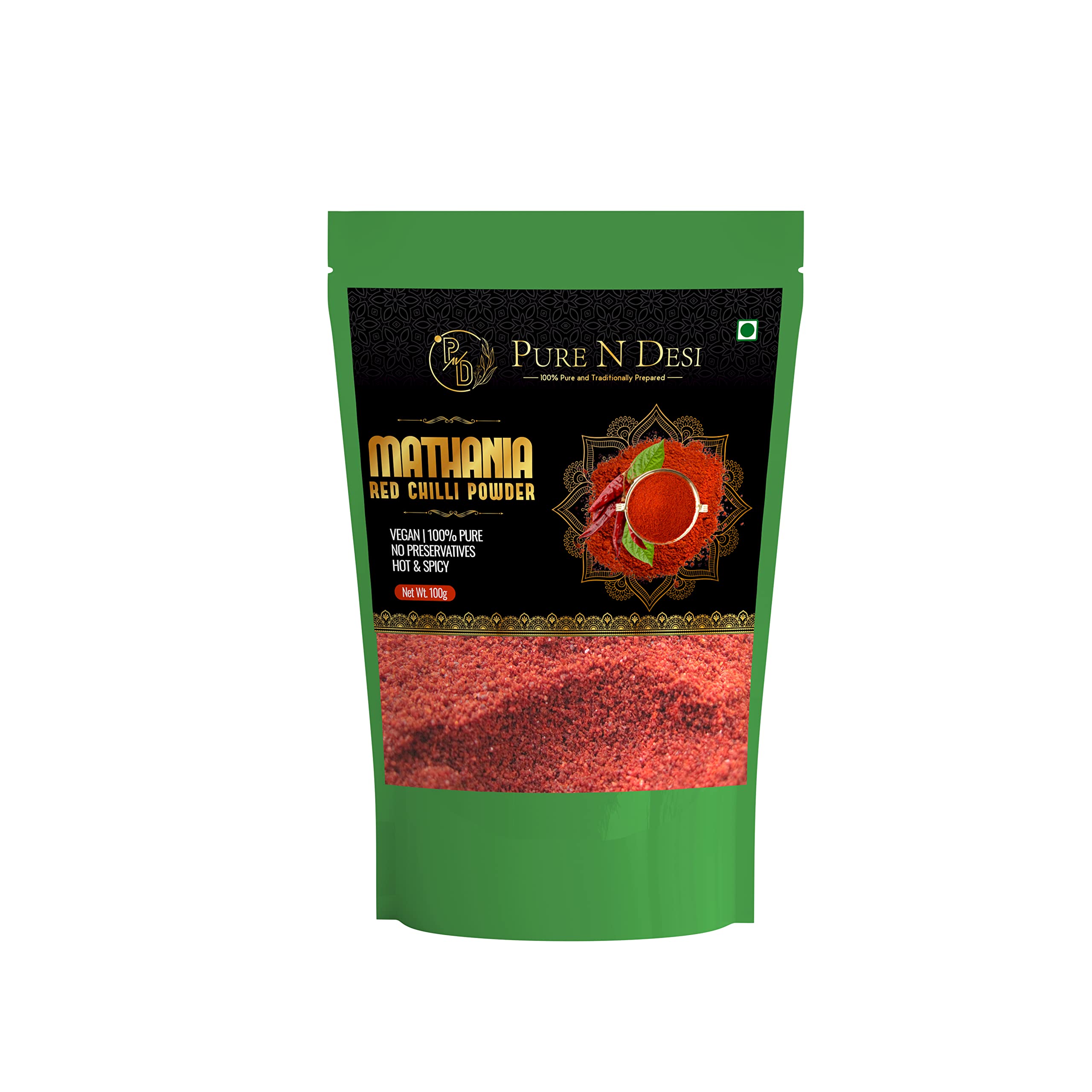 PURE N DESI Mathania Red Chilli Powder,100Gm|Sun Dried Rajasthani Mathania Desi Lal Mirch Powder