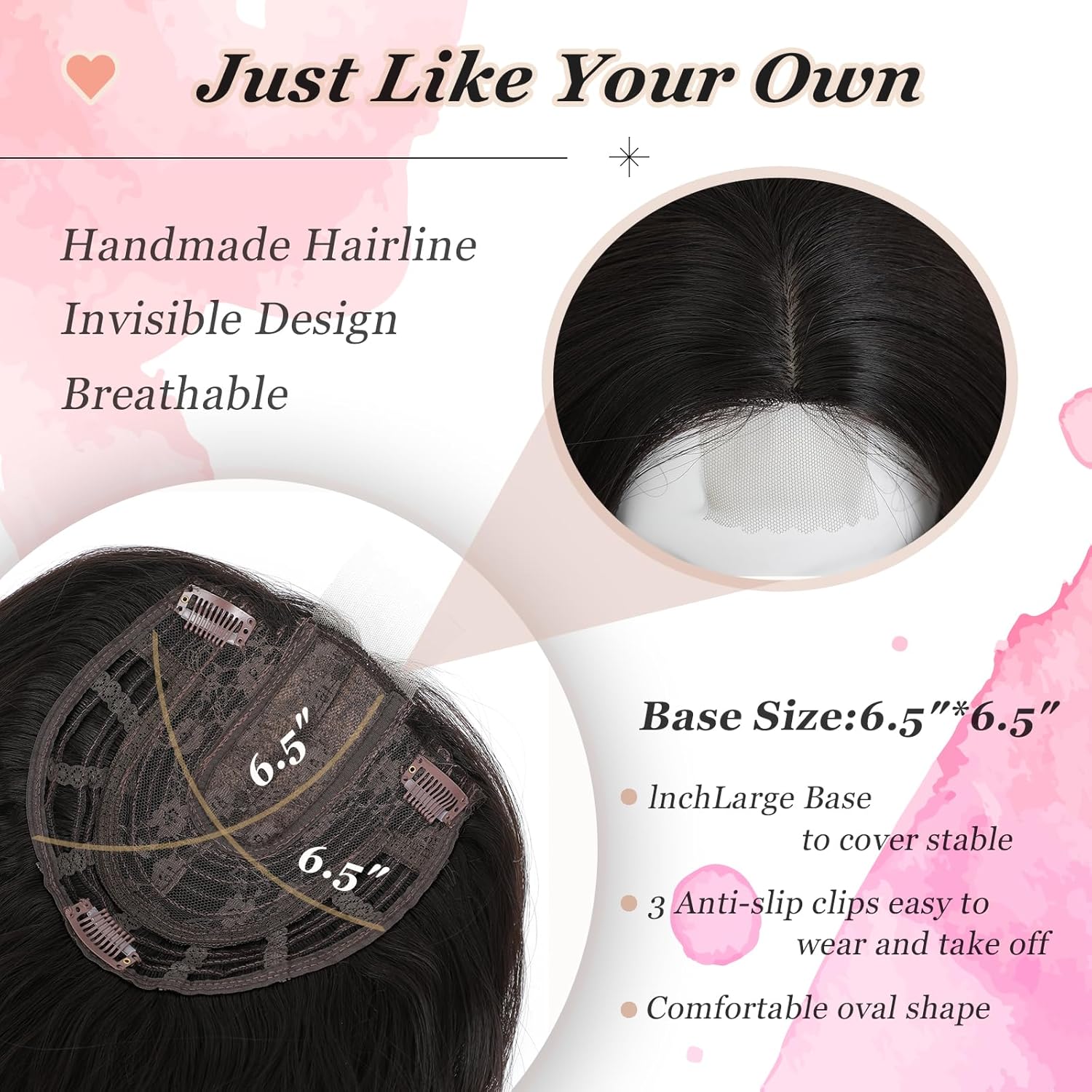 Hair Topper, 360° 3D Hair Toppers for Women with Thinning Crown, 18 Inch Long Wavy Curly Hair Pieces Clip in Bangs (Brown Black, 18 inch, Side Bangs)