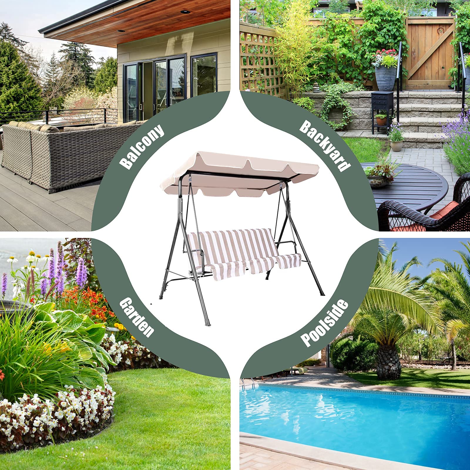 RELAX4LIFE Tettuccio Parasole Universale da 2 Posti, Tetto di Ricambio per Dondolo, Altalena da Esterno, Tettuccio Impermeabile Protezione Solare UV da Giardino, Terrazzo (Beige, 191 x 132 cm)