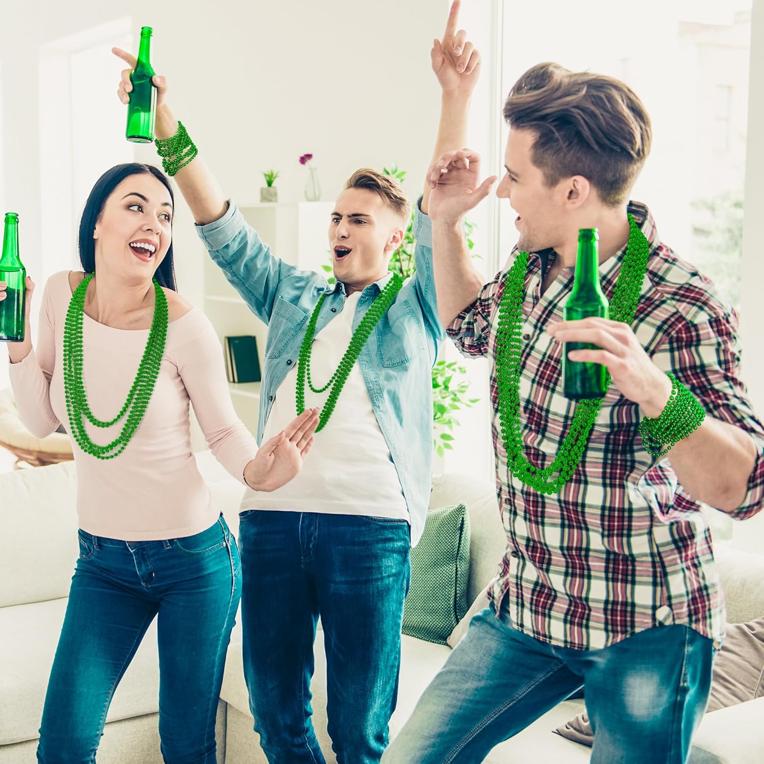 100PCS St Patricks Day Accessories, Green St. Patricks Day Beads Necklace, 33" Round Beads Irish Saint Patricks Necklaces Costume Bulk, Parade Throw Accessories for Wedding Birthday St. Patricks Decor - Image 6