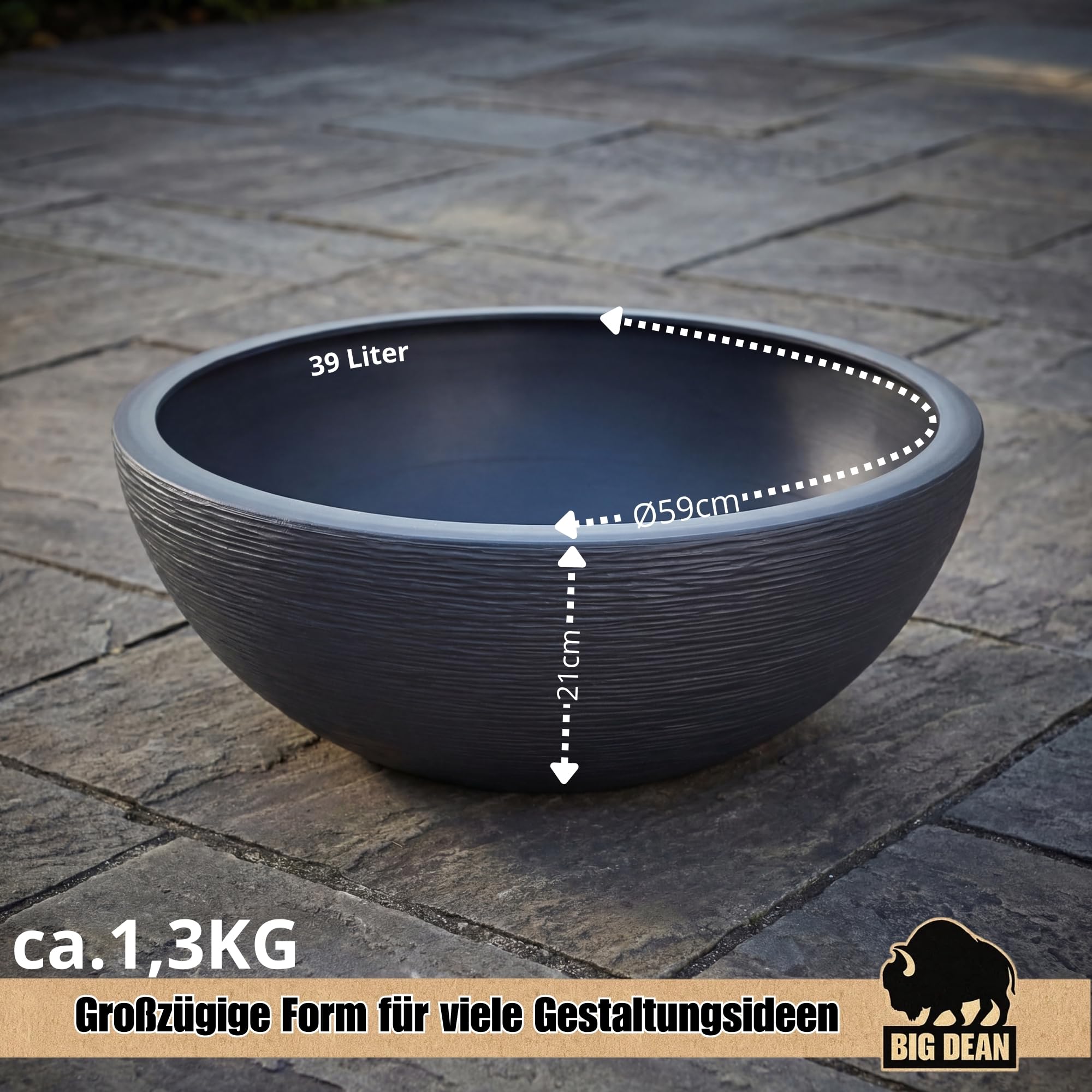 BigDean XL Pflanzschale 59cm x21cm DXH ideal auch als Brunnenschale