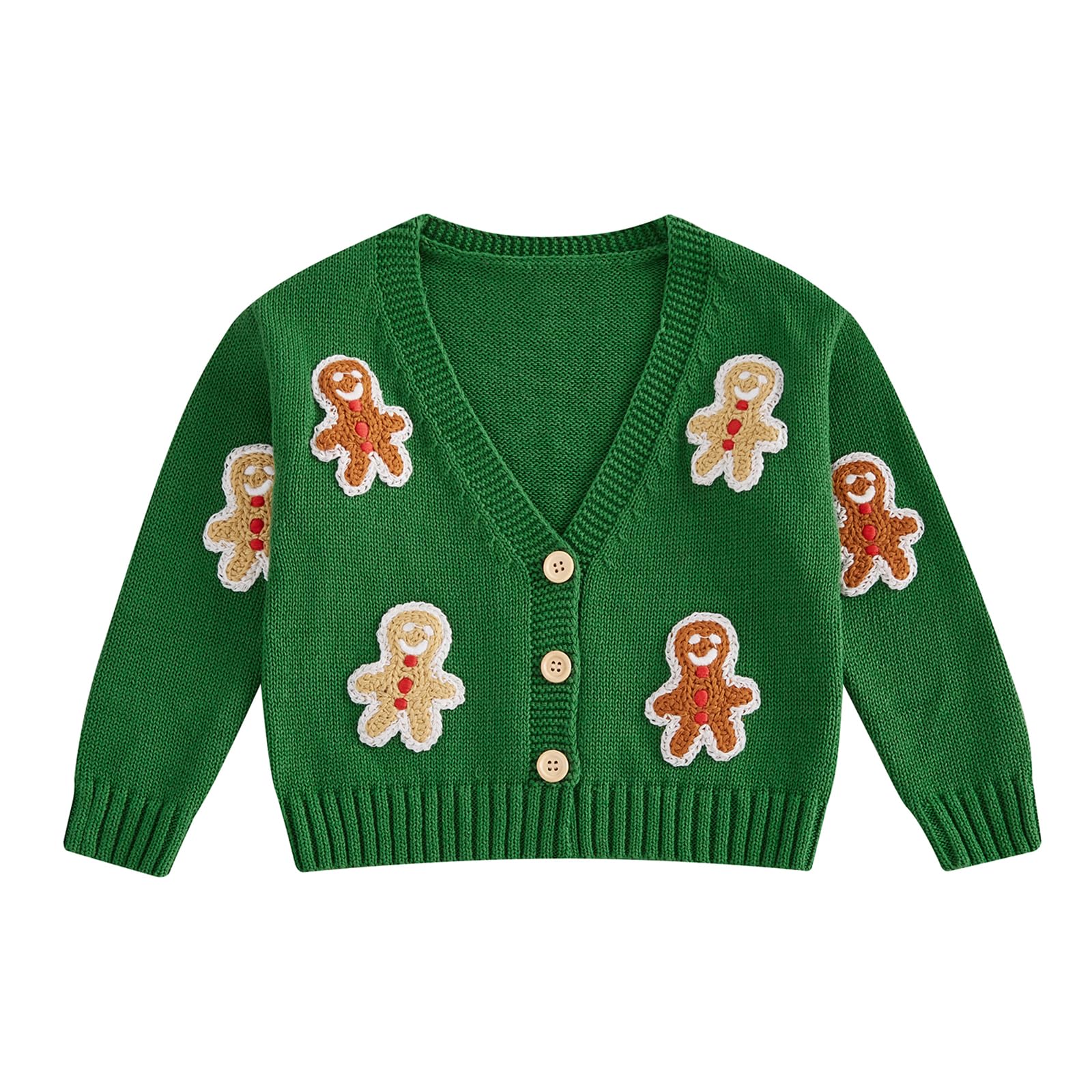Toddler Baby Girl Christmas Knit Sweater Kids Cardigan Christmas Outfit Gingerbread Warm Sweatshirt Winter Clothes (Green, 3-4 Years)