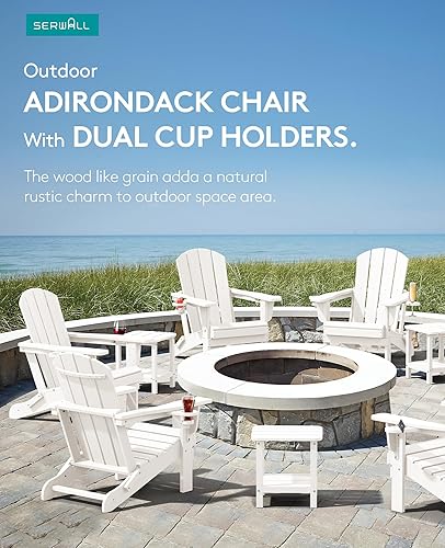 Miniatura 10 de SERWALL Adirondack Chair with Cup Holders - Composite Adirondack Chairs HDPE Outdoor Chairs Weather Resistant- White