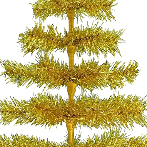 Miniatura 4 de Árbol de Navidad de mesa pequeña dorada de 24 pulgadas ramas de plumas artificiales clásicas de oropel para interiores y exteriores soporte de base
