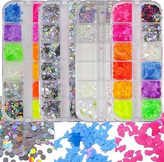 EternalClassic 4 Boxes Neon Butterfly Heart Nail Glitter Flakes Holographic Silver Chunky Sequins Iridescent Fine Glitter ...