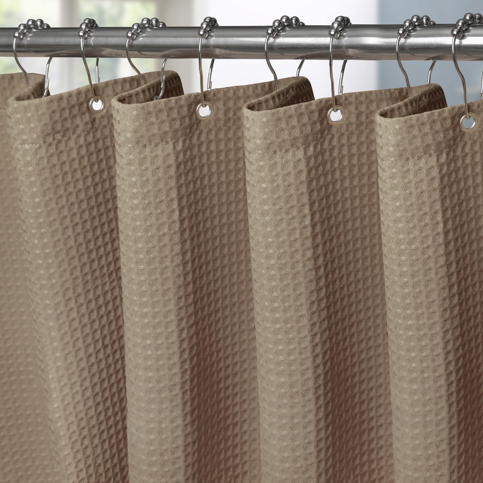 VANZAVANZU Duschvorhang mit Metall Duschvorhangringe Stoff Textil Badewannenvorhang Anti Schimmel Bad Vorhang Set Wasserdicht Badewanne Vorhang Schwerer Shower Curtain Badezimmer