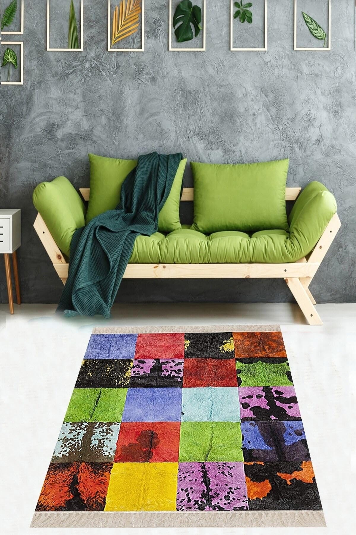Pelangi Dana Derisi Renk Bloklu Desenli Dijital Baskı Yıkanabilir Kaymaz Taban Modern Salon Halı, Çok Renkli 60 x 200