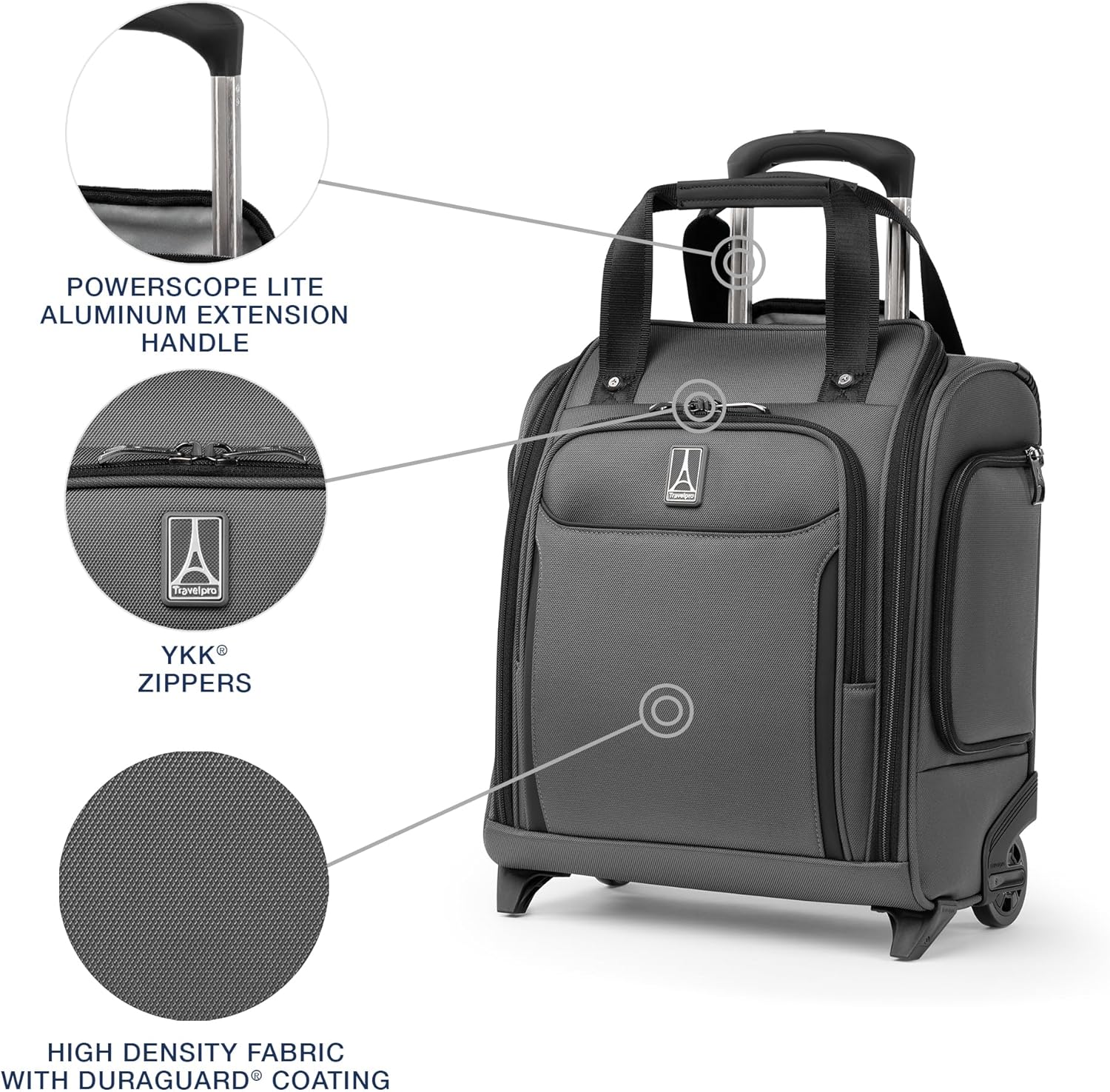 Travelpro Crew Classic Lightweight Softside Luggage, Rolling Underseat Carry on Bag, 14" Laptop or Tablet Sleeve, Men and Women, 17-Inch, Titanium Grey