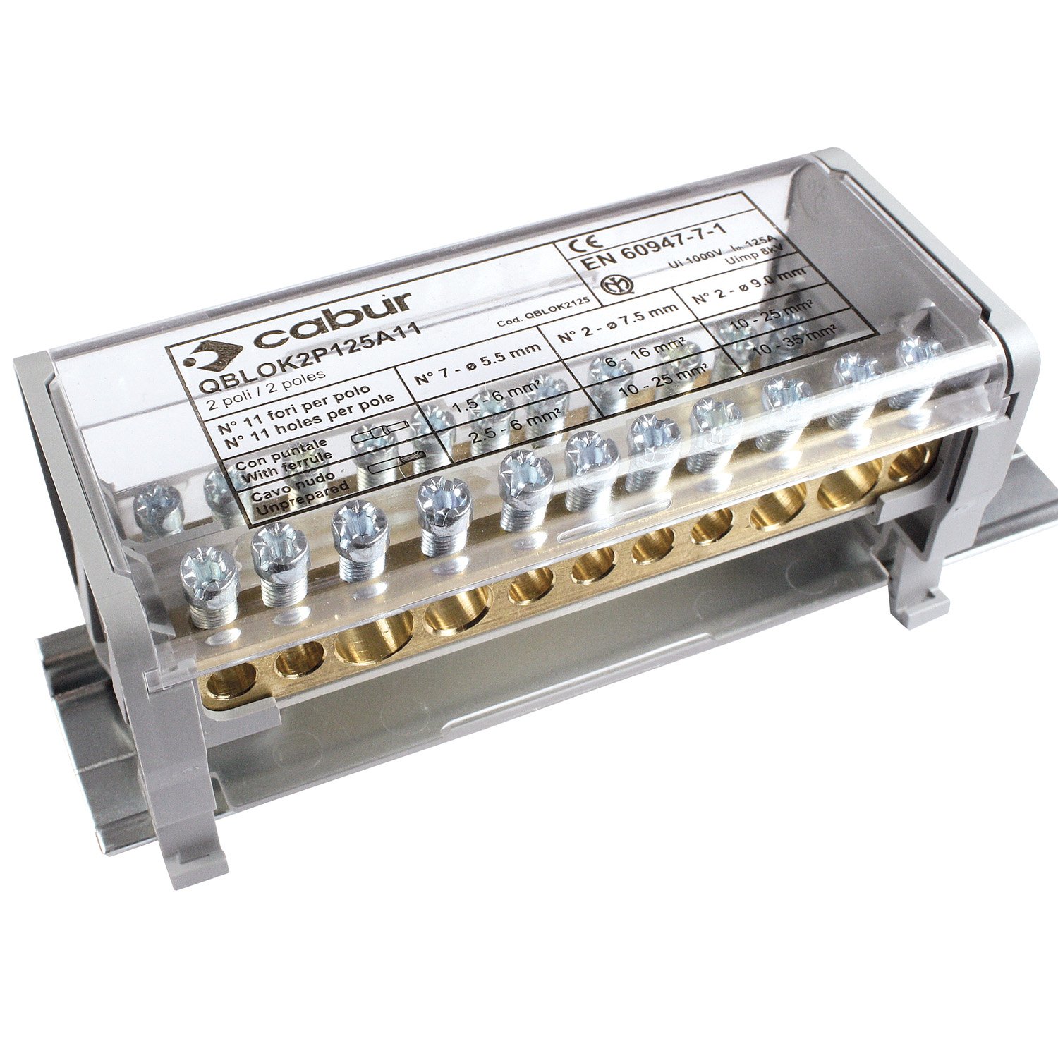 ASI QBLOK2125 配電モジュール 2バスバー 125アンペア 1000V 11接続 (2