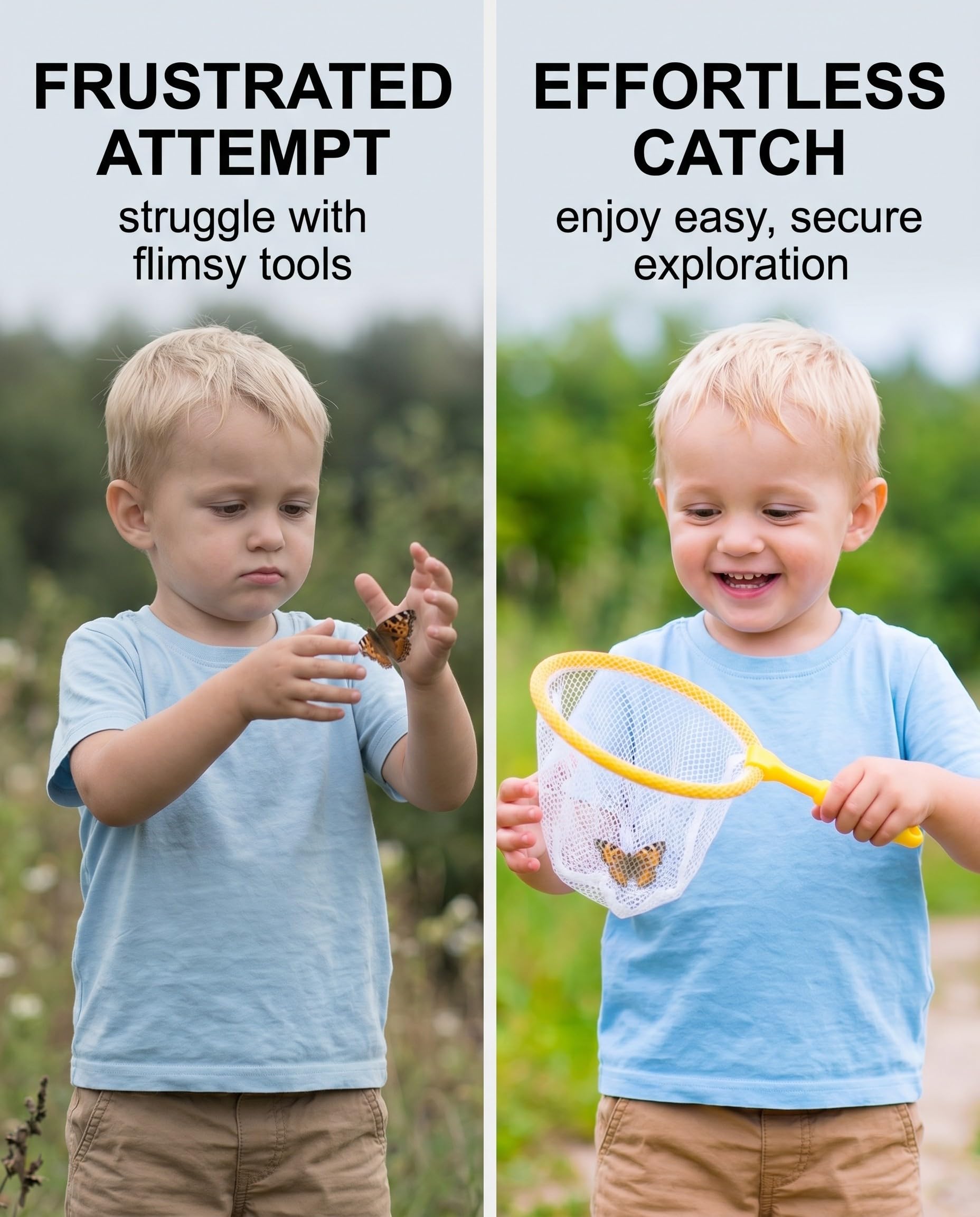 Retino da Pesca per Bambini, 2 Pezzi Giallo e Verde, Leggero e Robusto, ideale per Catturare Giochi all'Aperto e Mare.