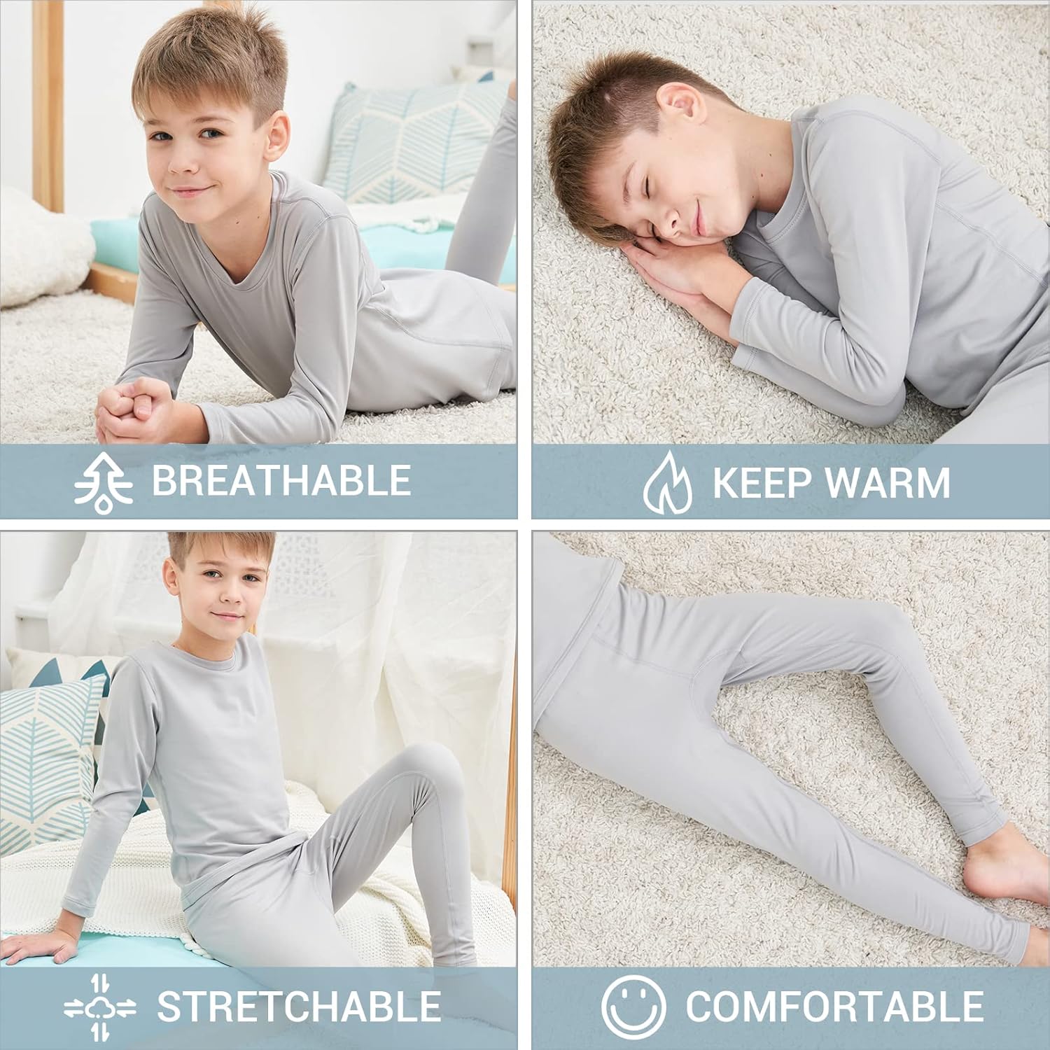 HEROBIKER Thermal Underwear Boys Ultra Soft Fleece Lined Kids Thermals Long Johns Top Bottom Warm Set for Winter Skiing - Image 5