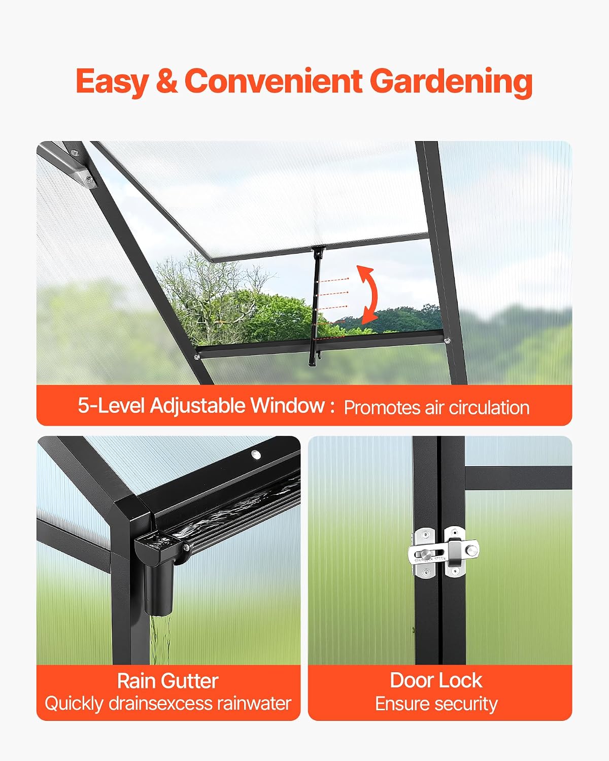 VEVOR 8 x 12 FT Polycarbonate Greenhouse, Heavy Duty Outdoor Green House with Adjustable Vent & Push-Pull Lockable Door, Quick Setup, Aluminum Frame Walk-in Greenhouse Sunroom for Outside Garden Lawn