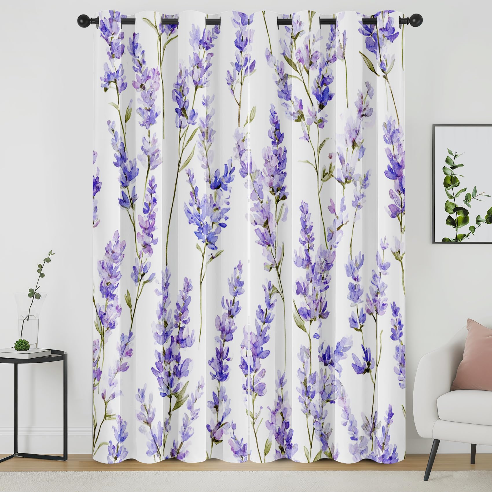 Rideau occultant floral violet 117x183cm drapé opaque lavande pour chambre 2 pièces