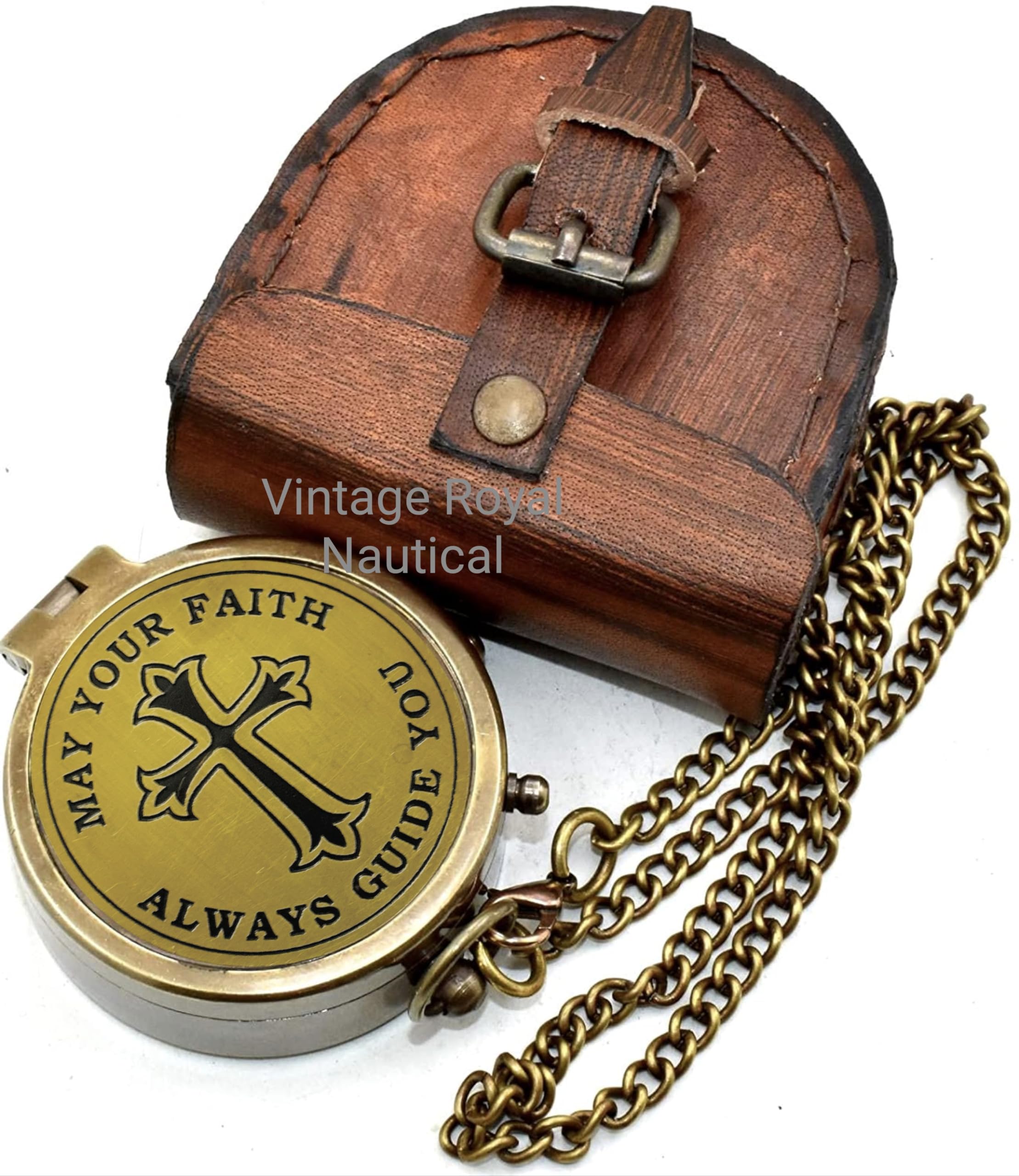 May Your Faith Always Guide You Holy Cross Design Antique Compass with Leather Case Best Easter Gift First Communion Gift Inspirational Gift First Confirmation Day Gift Graduation Day Gift