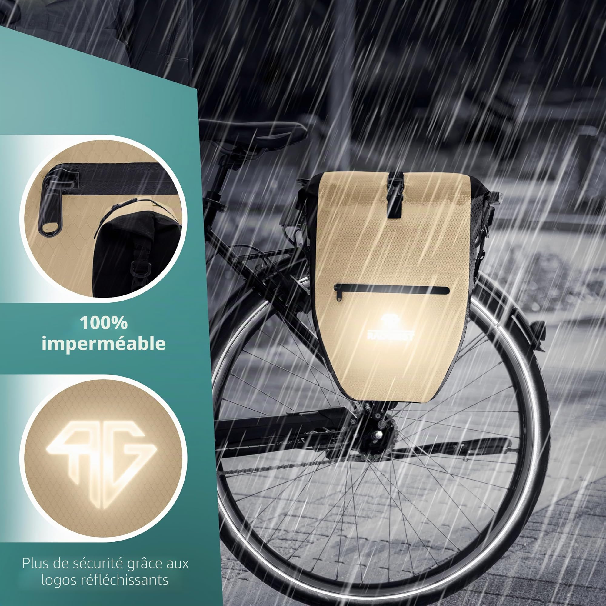 RADGEIST Lot de 2 sacoches de vélo pour porte-bagages de vélo, étanches et sac à bandoulière, avec réflecteurs