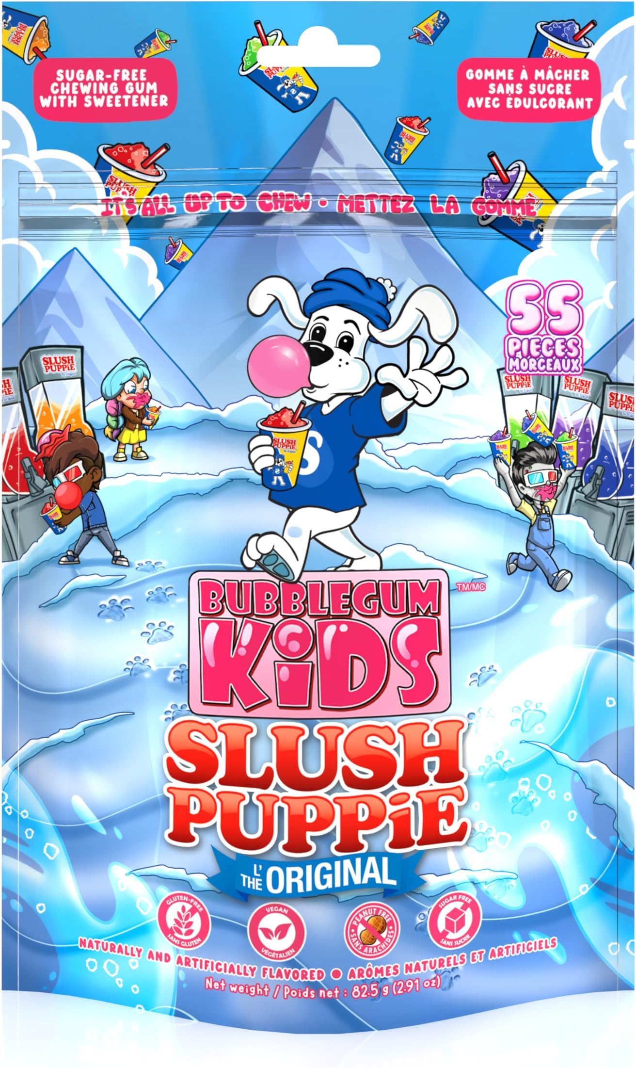 Slush Puppie Slushie Sugar Free Gum by Bubblegum Kids | Mixed Fruit Flavor, Sugarless Gum with Xylitol | Vegan, Low Calorie Candy for Kids & Adults | Resealable Bag, 55 Pieces Per Pack, 1 Pack